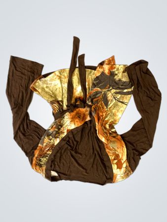 Brown and Floral Print Long Sleeve Top