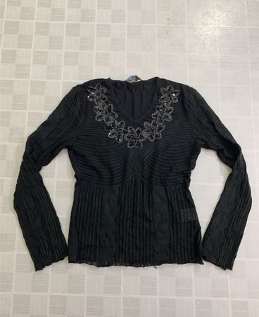 Black Top with Floral Beading