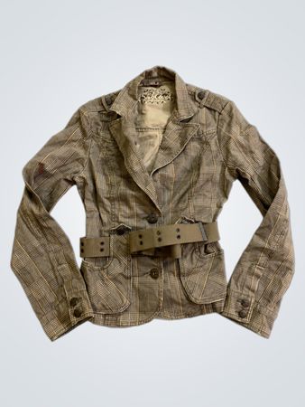 Blazer ceinturé à carreaux pour femmes