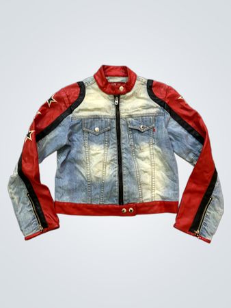 Replay Denim and Leather Jacket with Stars