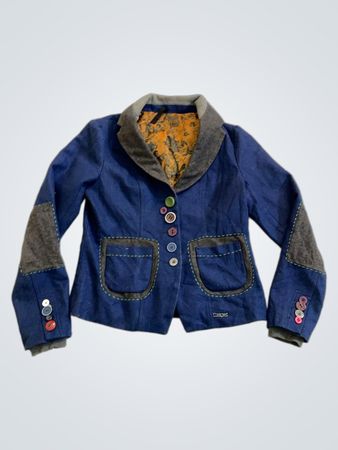 Blue Denim Jacket with Colorful Buttons