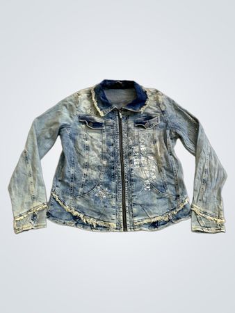 Veste en denim avec étoile en strass et texte