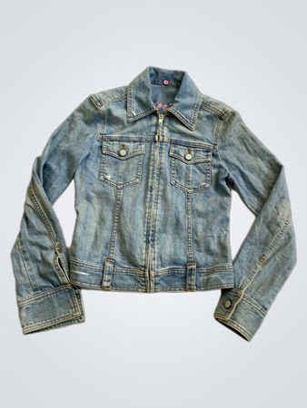 Veste en jean avec graphique rose « 100 % »