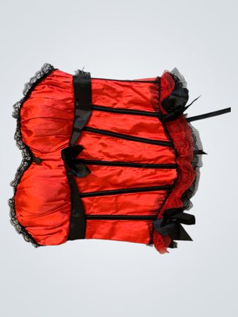 Rotes Korsett mit schwarzer Spitze und Banddetail