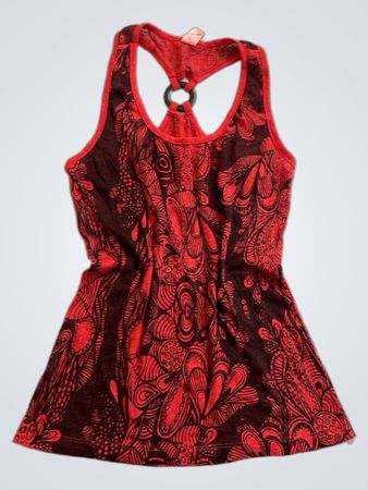 GAN GAIN Women's Rotes & Schwarzes Gemustertes Neckholder-Top mit Ringdetail