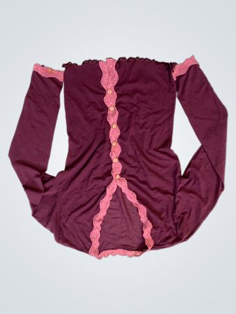 Maroon Long Sleeve Top with Pink Lace Trim
