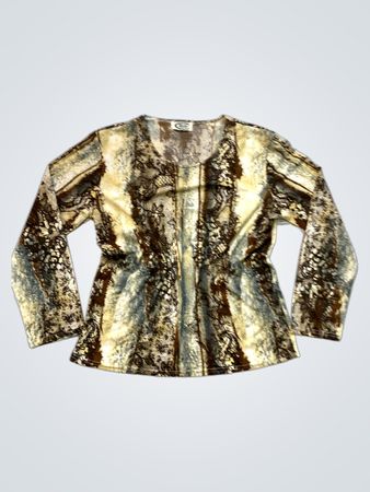 Mode Paris Braun- und Beige-Print Langarmshirt