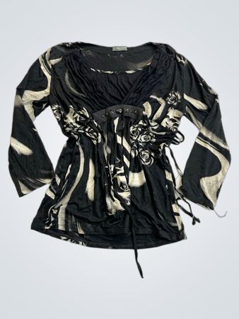 Silvian Heach Italia Schwarz-Weiß Rosendruck Top