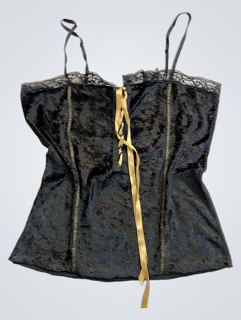 LOVE STORE Schwarzes Samt-Karree-Spitzenbesetztes Unterhemd