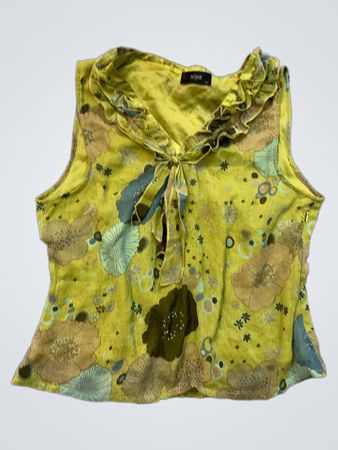 Soya ärmellose Rüschenbluse mit gebundenem Ausschnitt und Blumenmuster