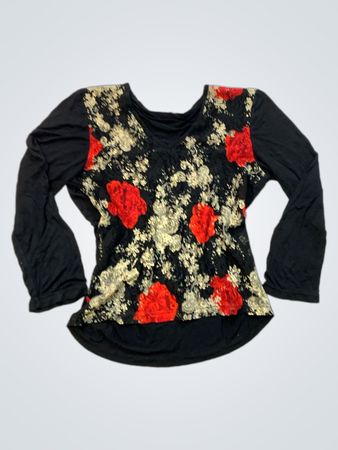 MACHIN CHOSE PARIS Schwarzes Langarmoberteil mit Blumenmuster