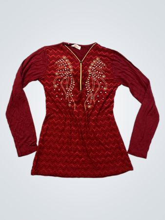 ECEMEN BY BIRDI Rotes verziertes Reißverschluss-Top