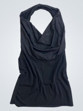Schwarzes Neckholder-Top mit Glitzer-Detail