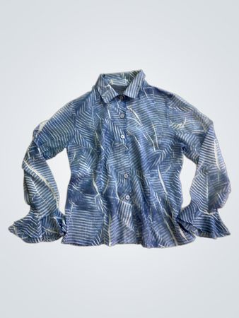 Blaues Blatt Print Hemd mit Knopfleiste
