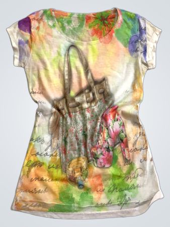 Damen-T-Shirt mit Blumen- und Handtaschenprint
