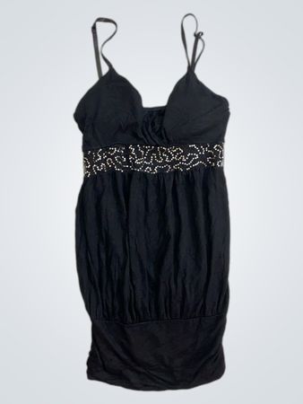 Schwarzes, perlenbesetztes Trägerkleid