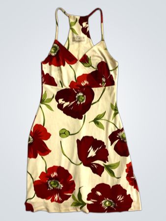 OWEN Damen ärmelloses Kleid mit cremefarbenem Blumenmuster, Made in Italy