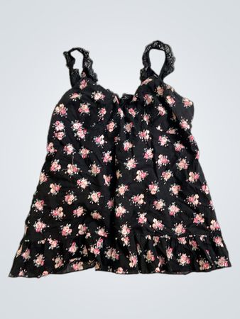 Lei Life Mexikanisches Indigo-Schwarzes Blumenkleid mit Spitzenbesatz