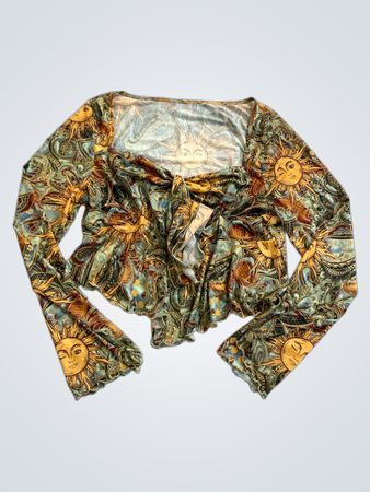Top und Hose im Set mit Sonnen- und Paisley-Print, ausgestellten Ärmeln