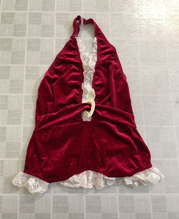 Cottelli Collection Roter Samt mit Spitzenbesatz Neckholder-Dessous