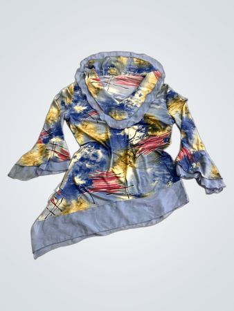 Blau-gelbe abstrakte Druckbluse