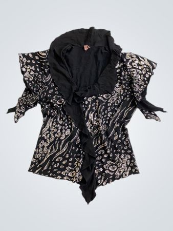 Schwarz-weißes Animal-Print-Oberteil mit Rüschen