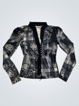 Damen Langarm-Oberteil mit floralem Karo-Muster