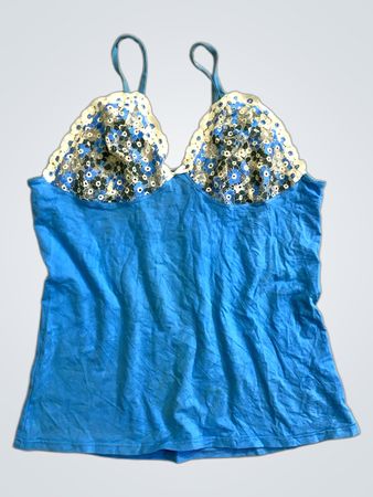 Blaue Spaghetti-Träger-Cami mit floralem Spitzenbesatz