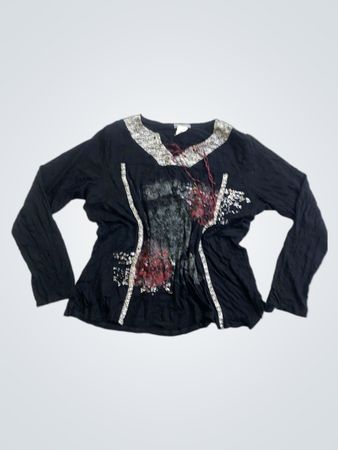 Jamie Rae Black Langarm-Grafik-T-Shirt