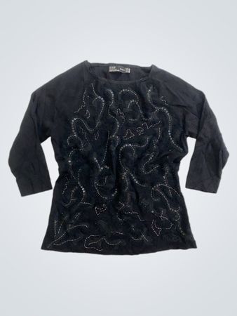 Zara Schwarzes Paillettenverziertes Langarm-Oberteil
