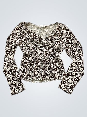 White Fawn Damen Braunes Oberteil mit Blumenmuster und langen Ärmeln