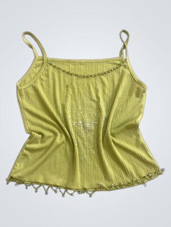 Limettengrünes, geripptes Camisole mit Verzierungen