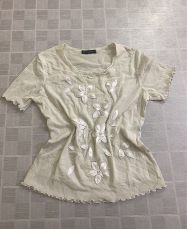 Erika Dance Damen Ivory Durchscheinendes Oberteil mit floraler Applikation XL