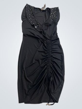 KORALLINE Schwarzes verziertes gerafftes Kleid