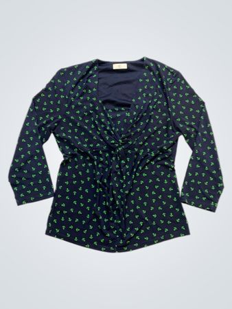 Navyblaues Langarmkleid mit grünem Ankerprint