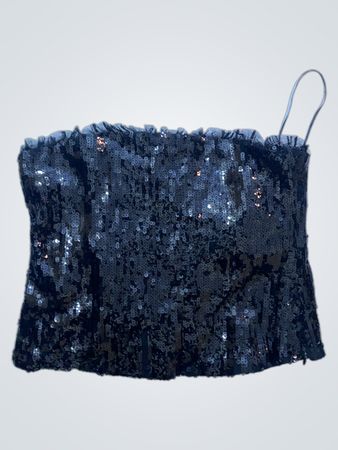 Schwarzes Pailletten-Top mit Volantbesatz