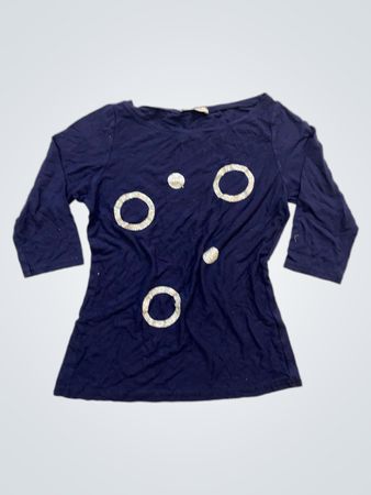 Cuore von Ragi Marineblaues Langarm‑T-Shirt mit Kreisverzierungen