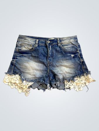 PLACE du JOUR Women's Denim-Shorts mit Spitzenbesatz
