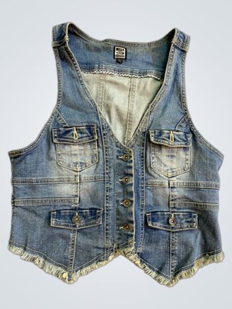 WEAR THE DENIM Blue Denim Frayed Vest