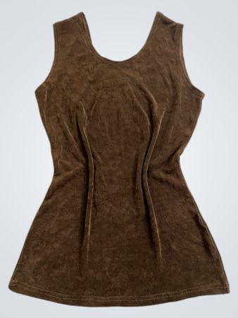 Brown Sleeveless Top with White Text