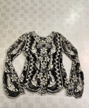 Black and White Embroidered Blouse
