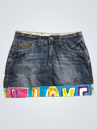Yessica Women's Denim Skirt with Colorful Print Panel
