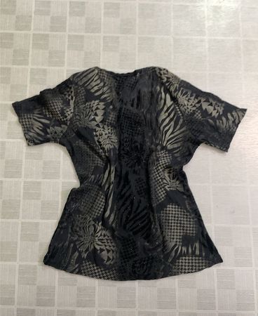 Black Sheer Burnout Top with Mixed Animal Prints