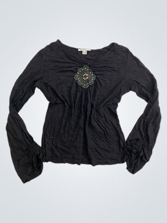 BLEU 123 Black Long Sleeve Top with Embellishment