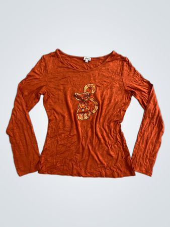 Etam Orange Long Sleeve Top with Embellishment