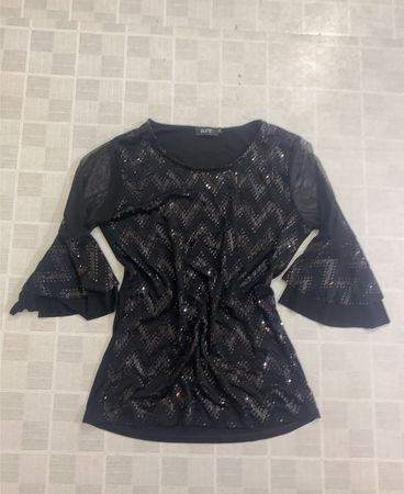 sure black sequined zigzag pattern bell sleeve top