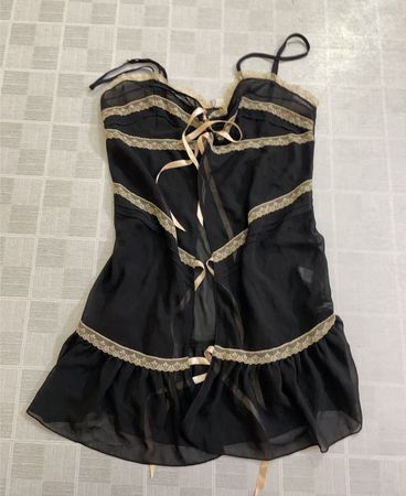 Creante Black Sheer Ruffle Trim Babydoll