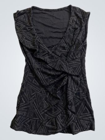 Black Sleeveless Top with Geometric Pattern
