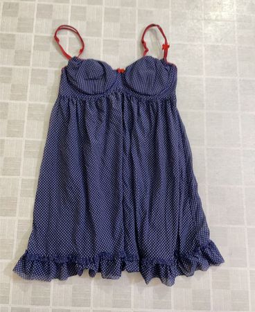 Blue Polka Dot Dress with Red Accents