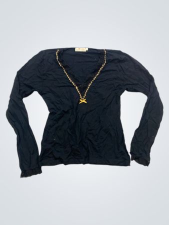 Haut à manches longues noir pour femme Rosso Tiziano avec détail collier doré